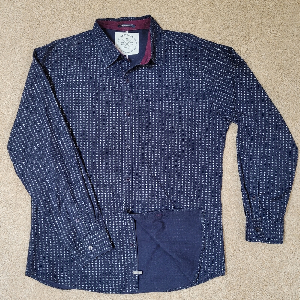 Native Code Mens Long Sleeve Button Down Shirt The Impeccable Fit Large